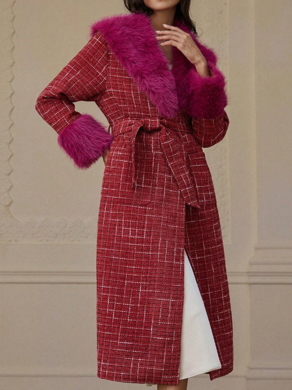 Multicolor Chic Women's Faux Fur Collar Windbreaker Coat